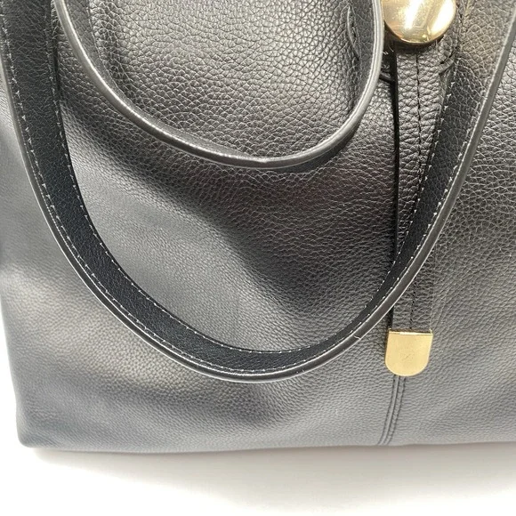 Stella & Max Leather Tote Hand Bag Purse BLACK Top Zipper Gold Accents - Picture 7 of 9